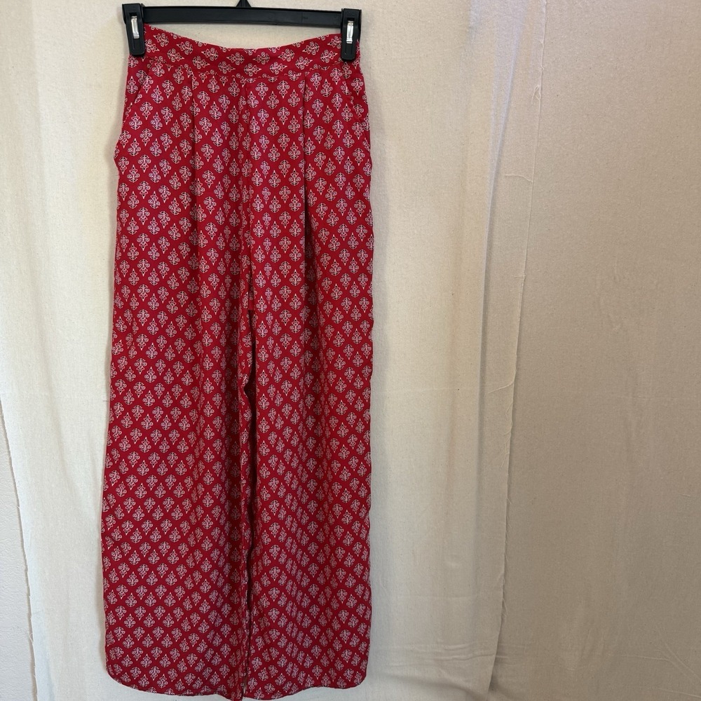Band of Gypsies Red‎ Floral Pull On Pants Size S Elastic Waist Wide Leg Pleated